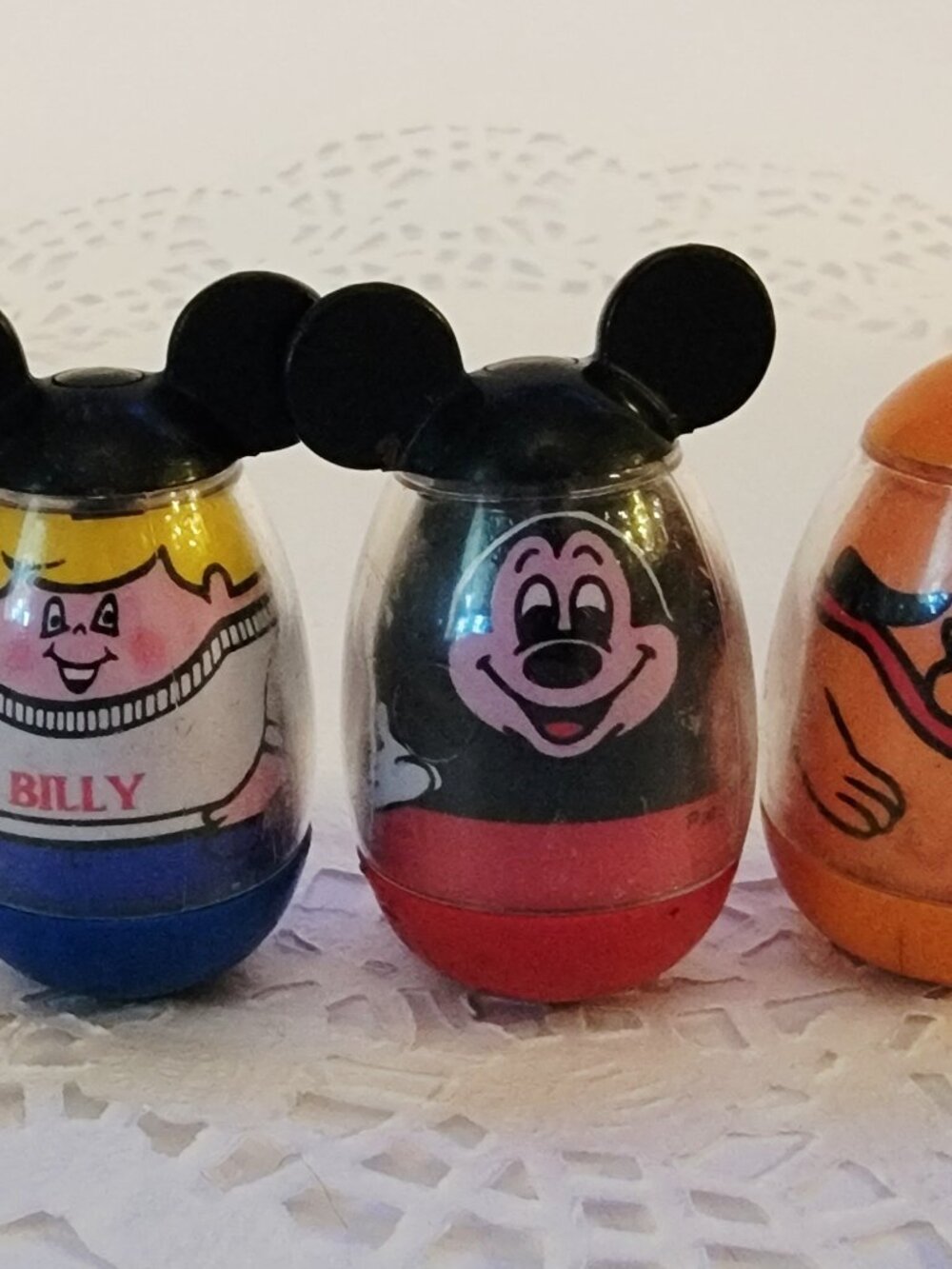 Set of 3 Vintage Weebles, Mickey Mouse, Billy, and Pluto from Magic Kingdom set